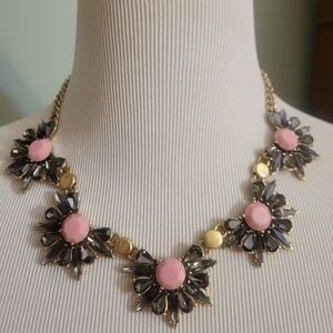 J. Crew Statement Necklace Dark Grey and Pink